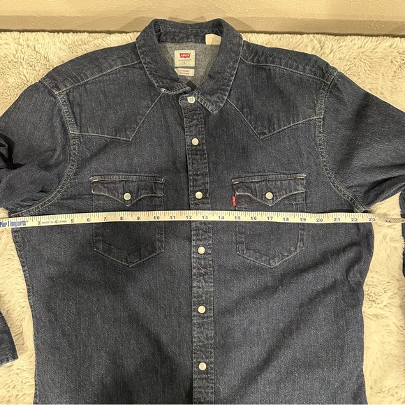 Levi's Barstow Western Indigo Denim Shirt Pearl Snap Closure - Sz L - Picture 12 of 16